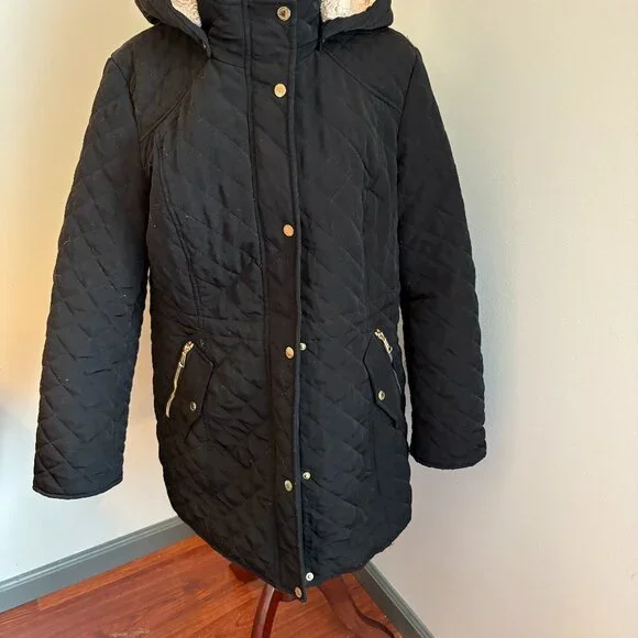 Laundry by Shelli Segal Black Quilted Hooded Women's Coat XL - Picture 2 of 10